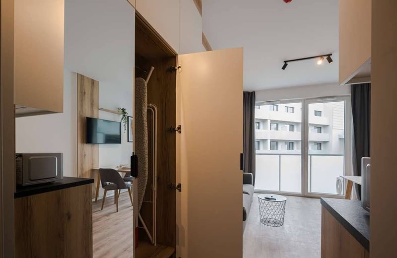 Location d’un appartement meublé et chaleureux d’1 pièce, 23 m², Partynice, Wrocław, Pologne